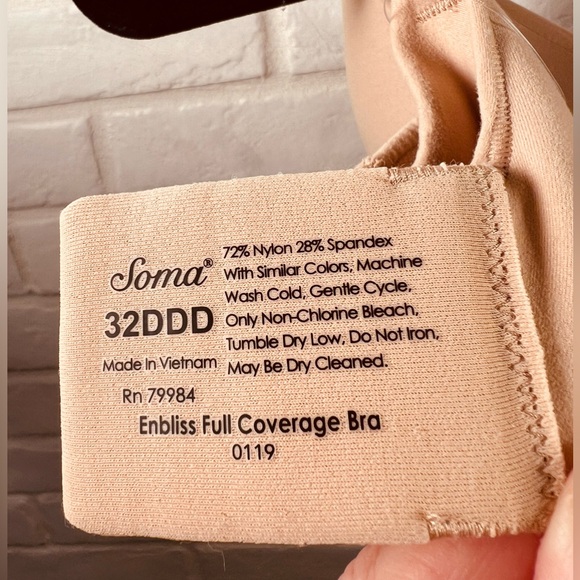 NWT Soma Enbliss Full Coverage Lined Underwire Bra 32DDD Soft Tan Nude #0675 - Picture 8 of 13
